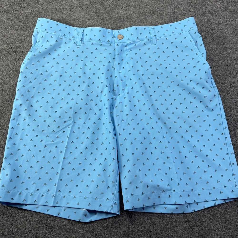 Adidas Golf Shorts Mens 36 Blue All Over Logo Print Performance Flat Front NWT